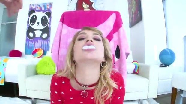 Anastasia has mouth full of cum