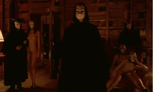 Brunette servant sent to a cloaked gentleman to provide him special entertainmemt - Eyes Wide Shit orgy