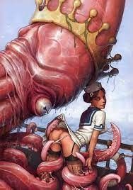 Female sailor being checked out by an octopus