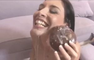 Happy teen cumslut Tristan Kingsley glazed eat cummed donut