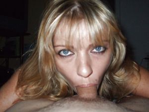 Hot blond amateur with nice blue-eyes sucking a cock