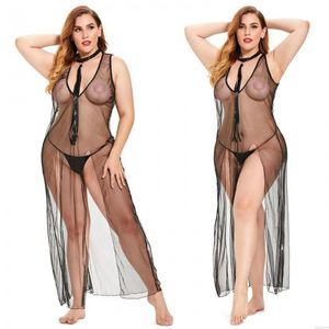Sexy Übergröße Schier Dünnes Netz Puppe Nachthemd Maxi-Nachthemd Durchsichtiger Seitenschlitz Hochzeit Bademantel Unterwäsche Kleid