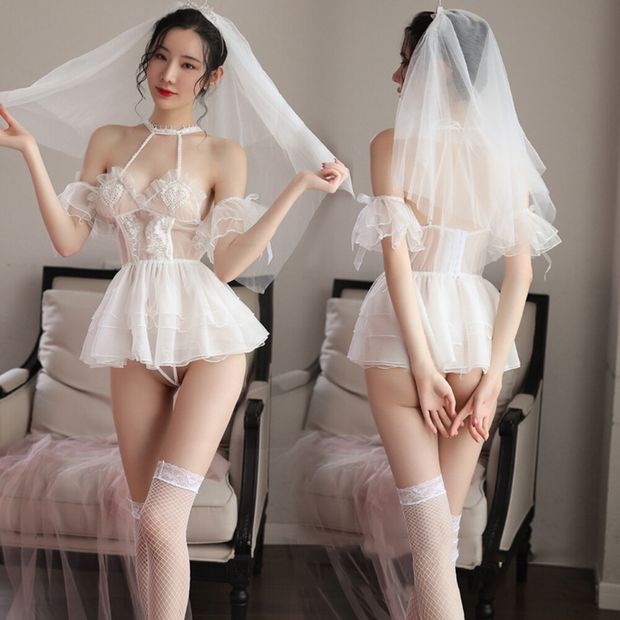 asian in sexy wedding dress