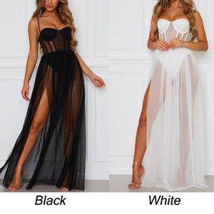 Sexy Gather Breast See Through Side Slit Mesh Nightgown Maxi Nightdress Wedding Bathrobe Lingerie Robe