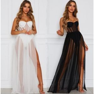 Sexy Recolectar Mama Malla con abertura lateral transparente Camisón Maxi Camisón Albornoz de boda Lencería Túnica