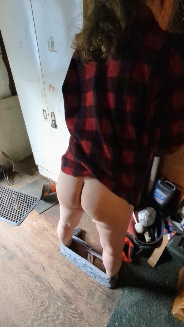 Blonde Teen waits patiently to be used in a shed