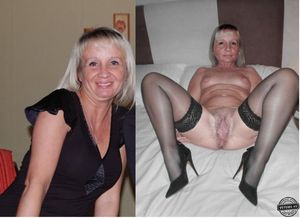 Granny in black shows off her pussy