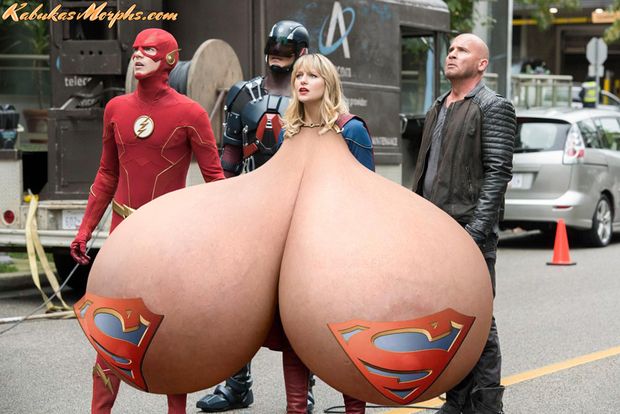 Supergirl giant tits out in public