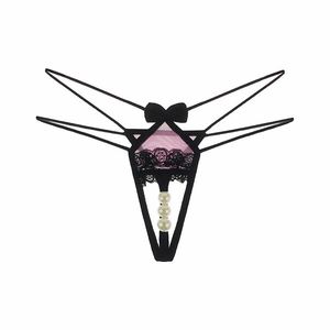 Sexy Pearl Massage Bowknot Lace Thong Women's Lingerie Briefs Panties T Back Underwear