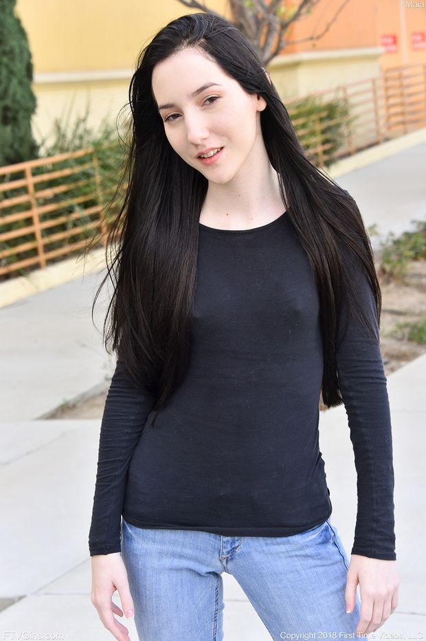 Glamour babe Maia showing her tiny tits #1