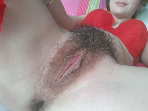 Furry pussy in a red bra