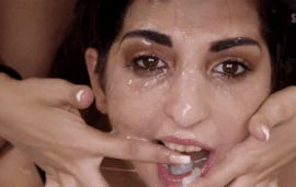 her mouth is a cum receptacle for male ejaculations