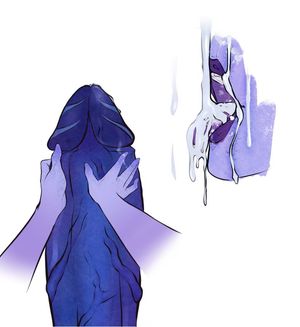 Pleasuring a massive blue cock