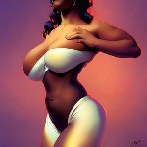 Slender ebony with yoga wear slipping off big tits and pussy