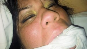 Moaning little piggy Mexican prisoner slut Lupita, tired and panting after being sexually pounded as a gagged Cumming licked fuck toy