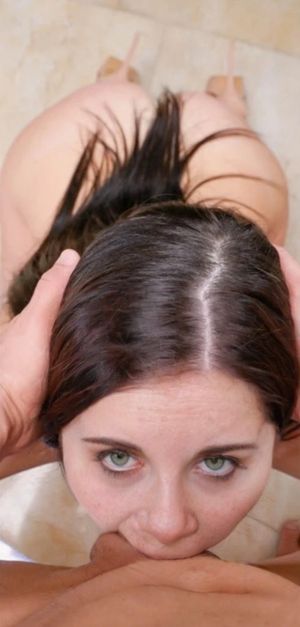 Slutty lil milf pornslut Brandi Lee Johnson keeps eye contact while giving a gagging deepthroat