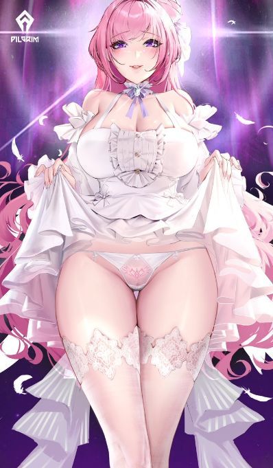 Lifting her dress