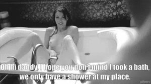 My girlfriend missed having a bath, but her dad had a tub at his place