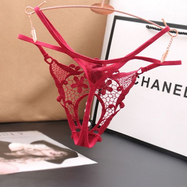 Sexy Blume Hohlperlenmassage Schrittloser Low-Rise-Köder T-Back Strecken Dessous-Slips Freche Unterwäsche G-String-Tanga Damen Unterhose