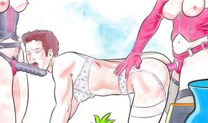 His wife's thorough fucking session is extended by her girlfriend.