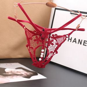 Sexy Flor Hueco Masaje de perlas sin entrepierna De poca altura Señuelo T-Back Estirar Calzoncillos de lencería Travieso Ropa interior Tanga Correa De las mujeres Calzoncillos