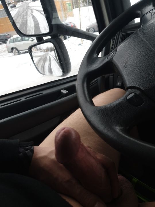 In my truck stroking my cock