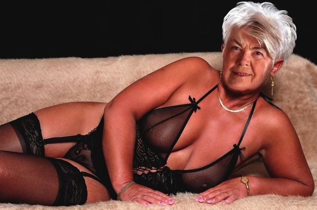 Sandy Ward posing in her new lingerie.