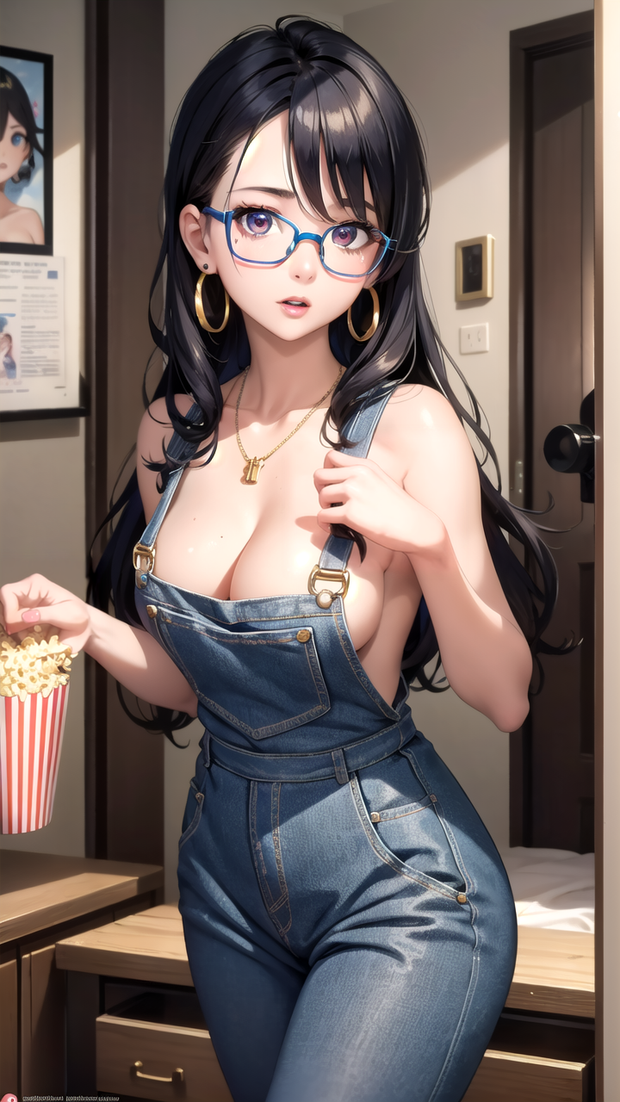 Shy dark haired woman with big tits