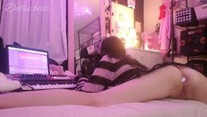 Horny emo teen flashing buttplug