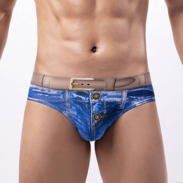Sexy Denim impreso Calzoncillos Calzoncillos de algodón Calzoncillos convexos Ropa interior para hombres Calzoncillos Lencería Bragas