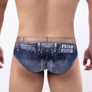 Sexy Denim Imprimé Slips Slips en coton Convex Pouch Sous-vêtements pour hommes Slips Lingerie Culotte