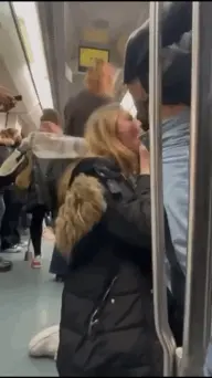 Blonde sucks cock on the public train