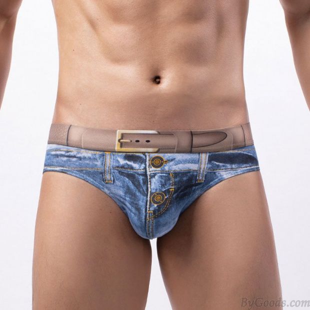 Sexy Slip aus Denim mit Aufdruck aus Baumwolle Konvexer Beutel Männerunterwäsche Unterhose Unterwäsche Höschen