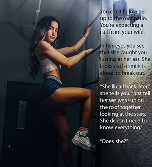 His intern tries to tempt him to follow her to the roof patio