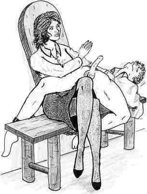 He lets the neighbor's wife tie him up. And start in.