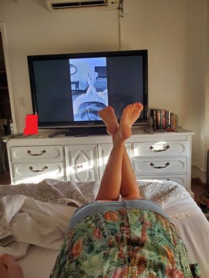 Wife sucking me while barefoot...while I watch her sucking me while barefoot on TV. Living the dream.