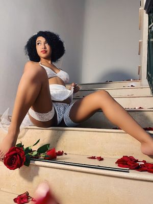Sexy ebony queen in white lingerie