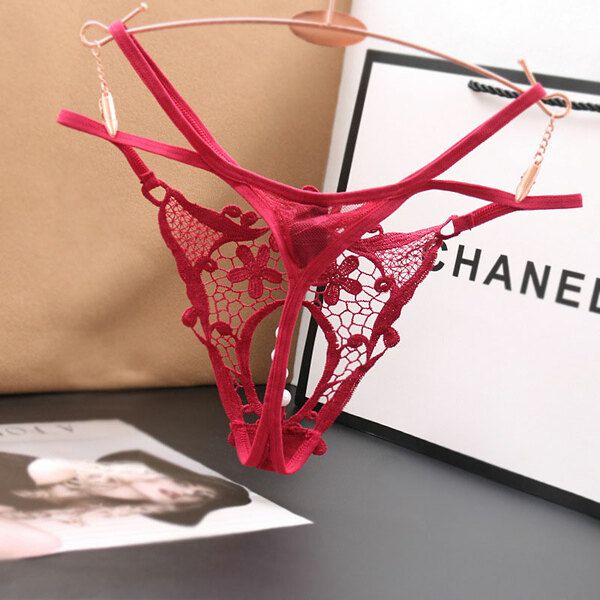 Sexy Flower Hollow Pearl Massage Crotchless Naughty Underwear G-String Thong