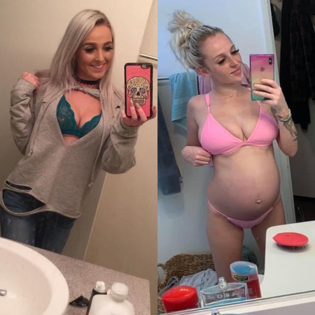 Little blonde before and after she’s pumped full of cum again