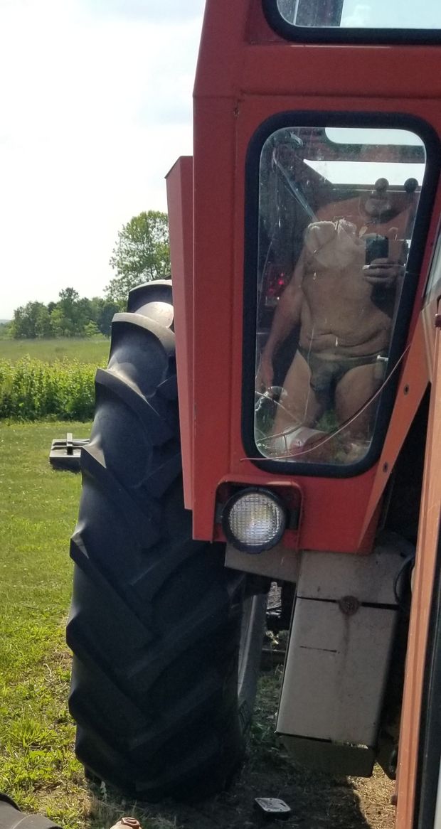 Reflecting in a thong on the farm