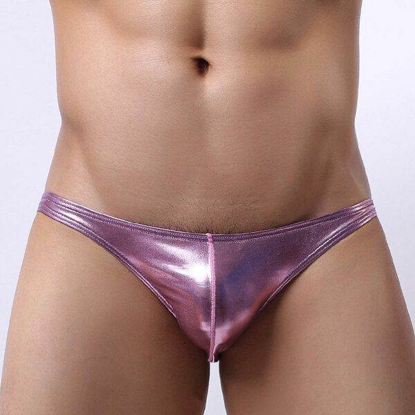 Sexy Laser Patent Leather Panties Men's Bikini Underpants Underwear Panties Lingerie Thong G-String Briefs