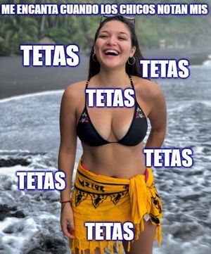 Slutty big titty Spic Valeria Soledad Moncada "loves it when guys notice her tits" captioned