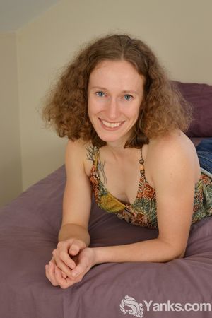 Flexible amateur Nina with curly hair and painted toenails Fingers her Hairy Bush #1