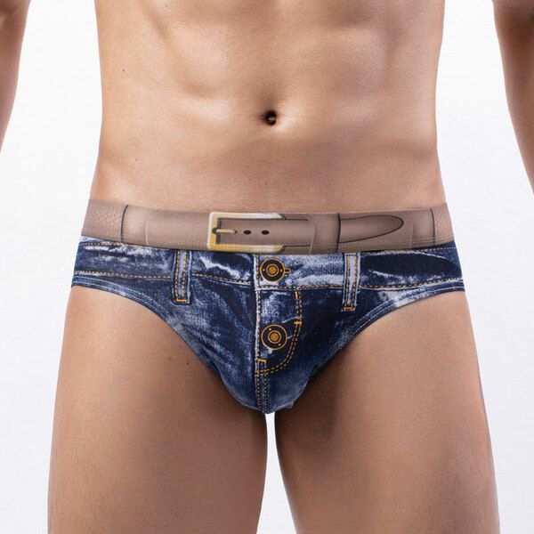 Sexy Denim Printed Briefs Cotton Briefs Convex Underpants Lingerie Panties
