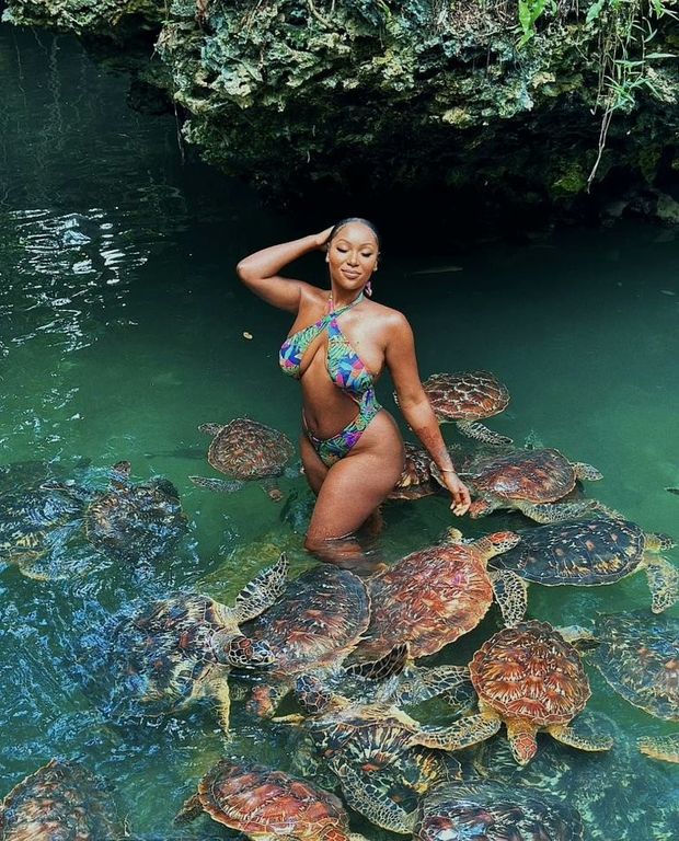 Mikaela Janalyn swimming with turtles in Zanzibar