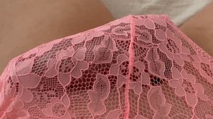 Edged cock twitching in pink lace