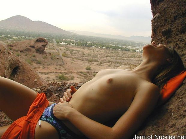 Perky tight teen Lindsay tanning herself outside #15