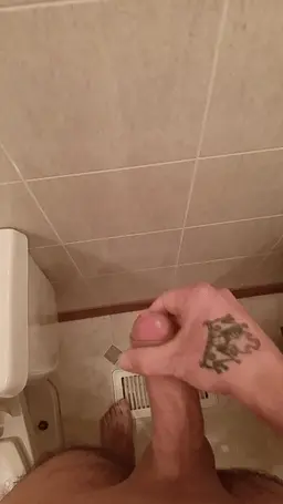 Cronic Masterbater Cumming on wall in bathroom