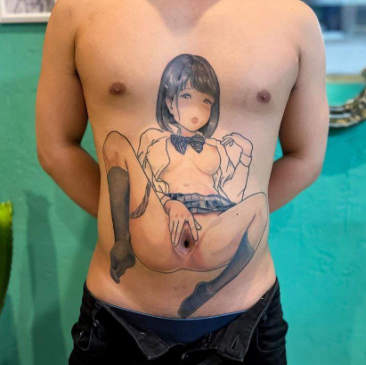 Funny hentai tattoo spreading pussy