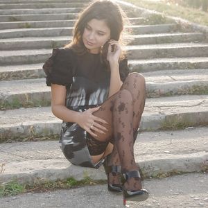 Cute brunette on stairs